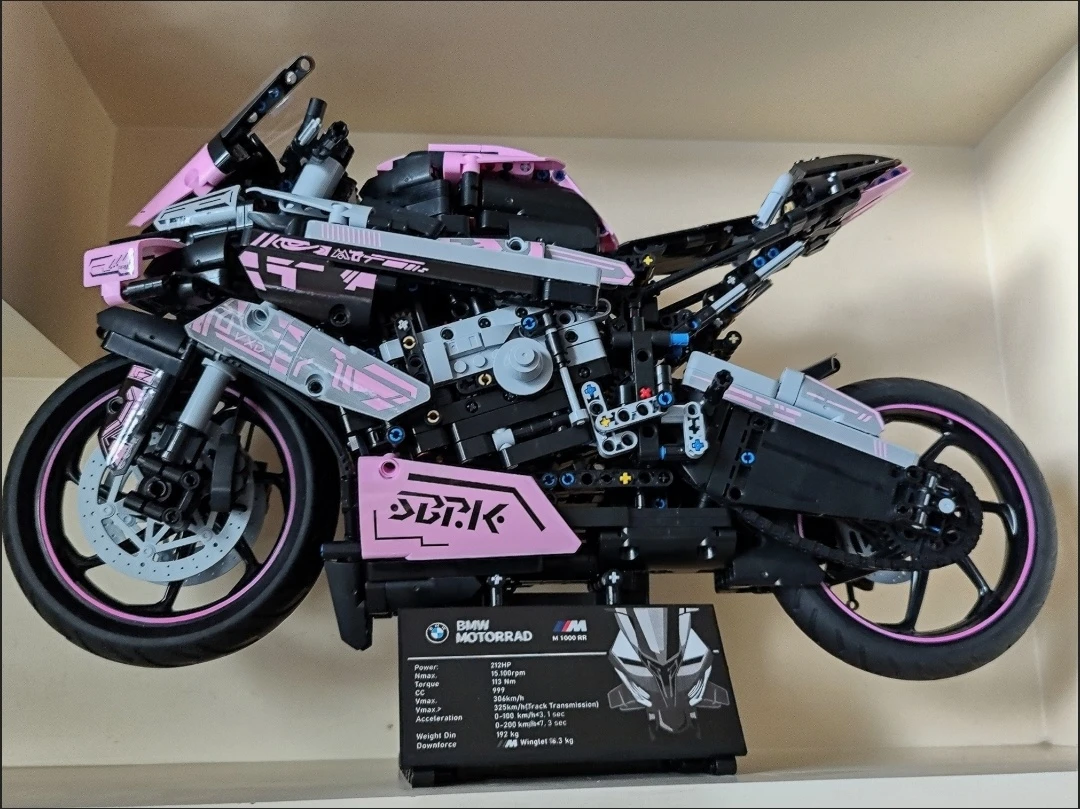 星崖优品粉色宝马摩托车积木玩具成人模型男孩生日礼物积木拼装