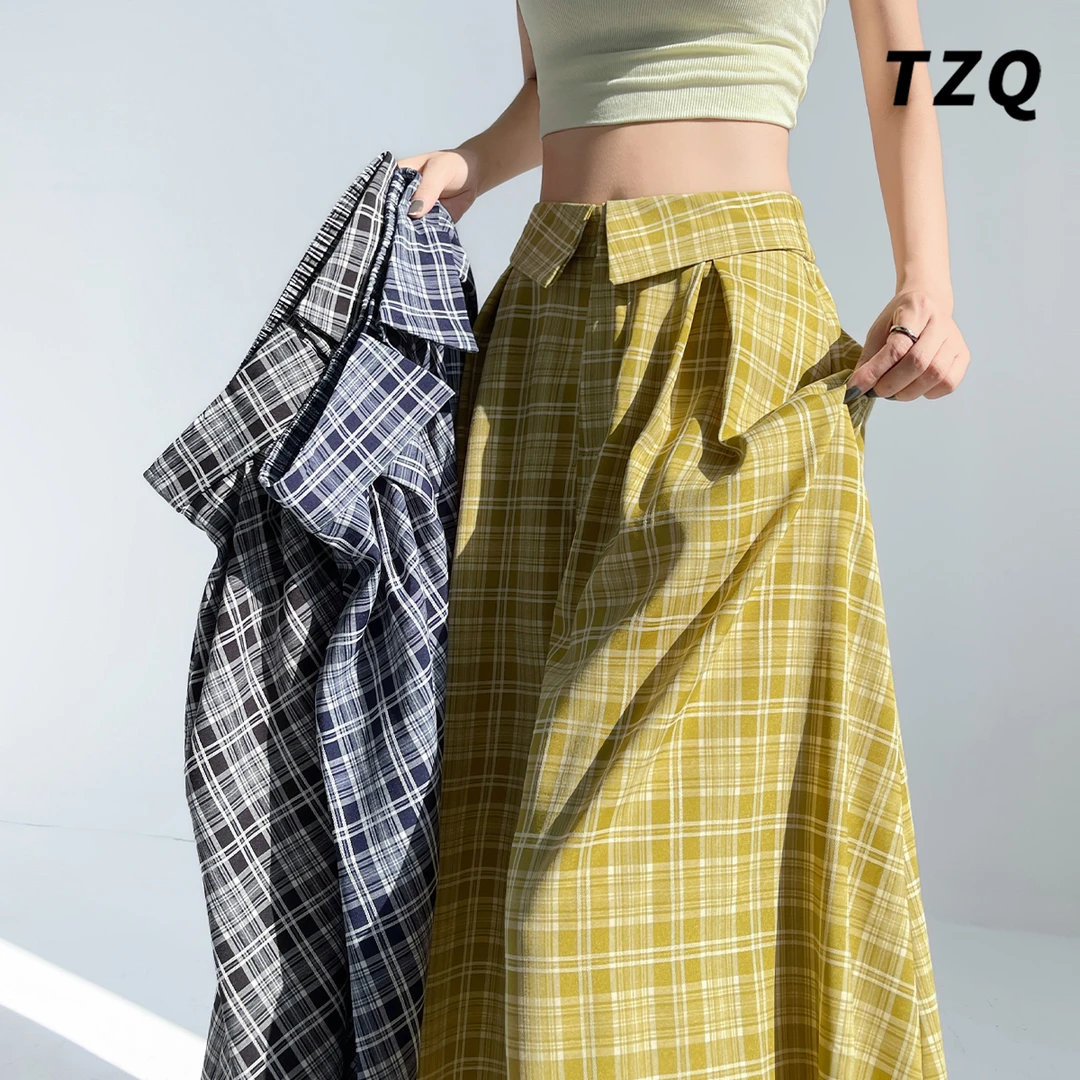 黄色格纹气质小众休阔腿裤2025夏季时髦慵懒百搭休闲裤TZQ2560549