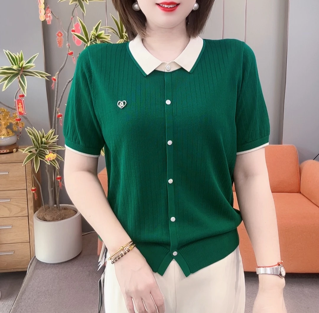 新款洋气简约百搭小翻领天丝衫26168