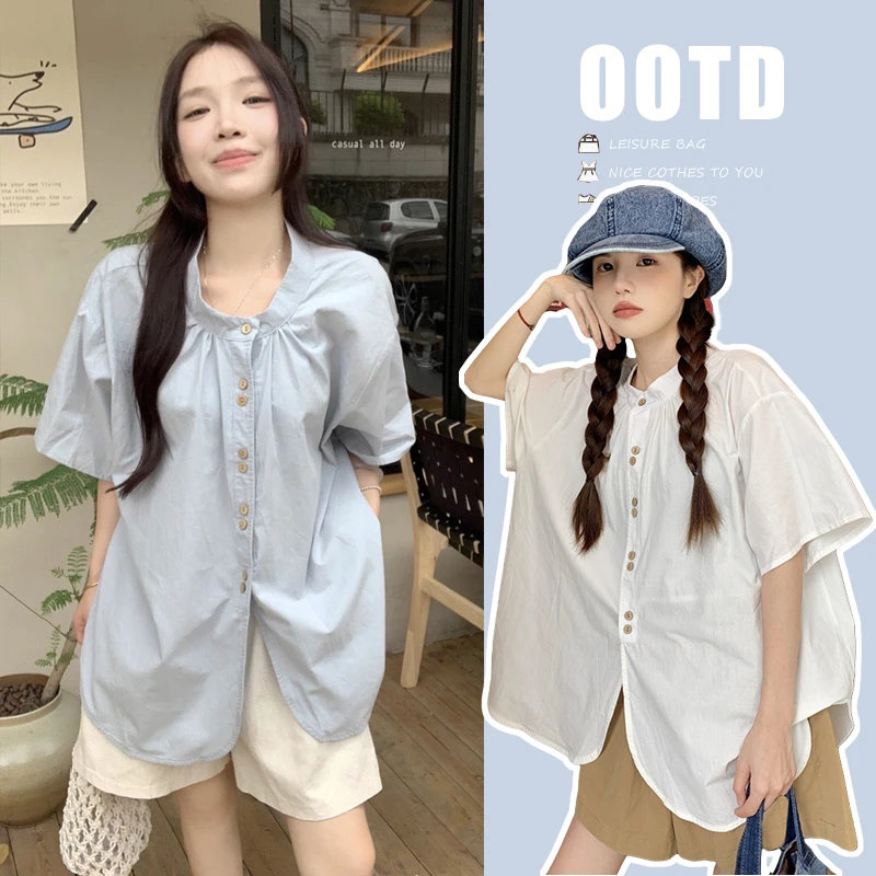 MIMI~时尚孕妇装2025夏季新款中式多排扣宽松衬衫+百搭短裤
