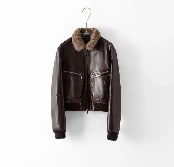 【古崎】羊毛领骆驼绒加羊皮皮衣外套女工装夹克皮衣外套#240745