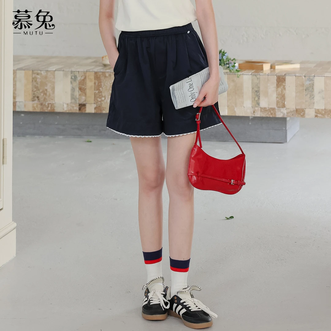 【小铃铛】TU27613韩系甜美花边休闲短裤女小个子高腰显瘦宽松裤子