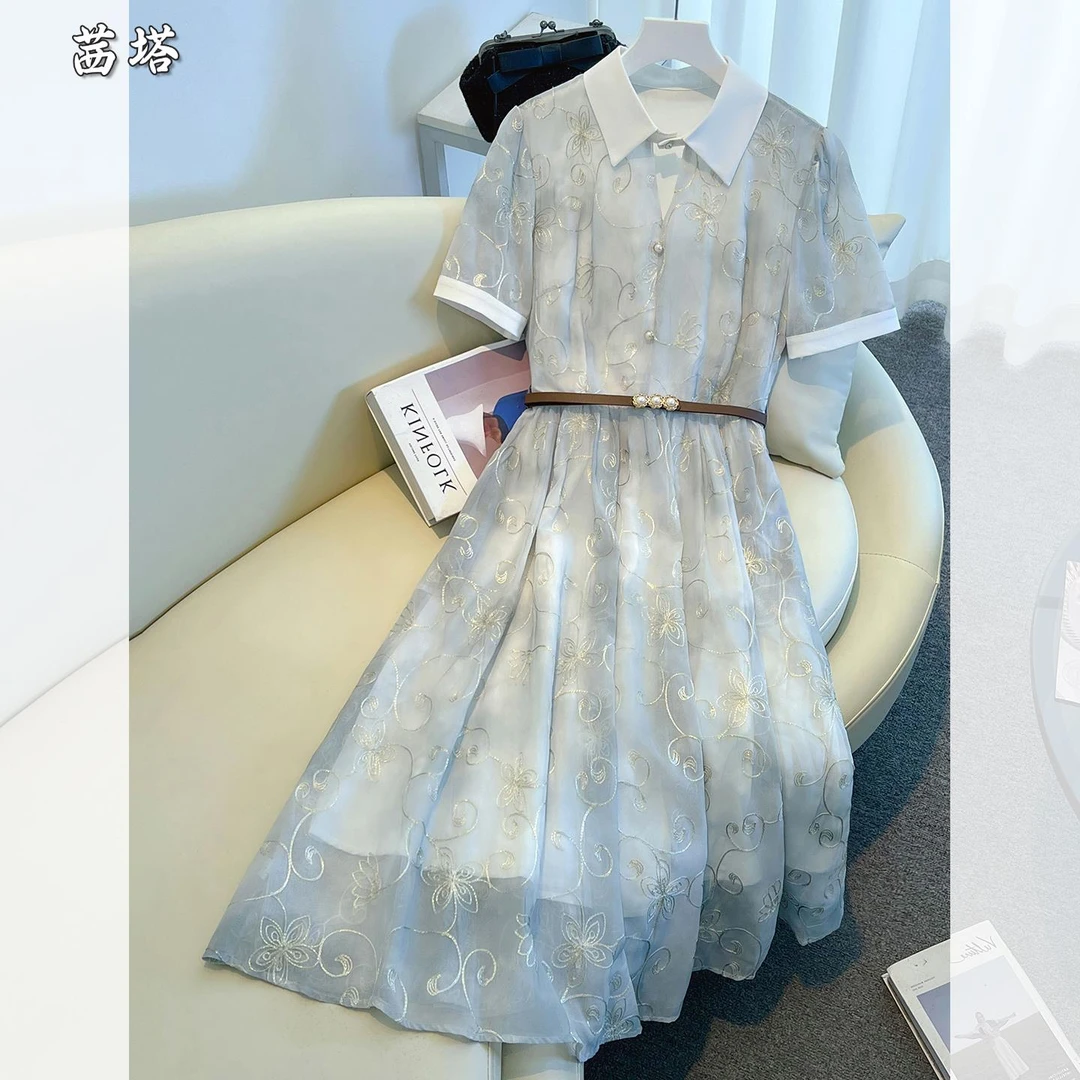 小香风polo领连衣裙夏季女装2025新款法式高级感气质女神范长裙子