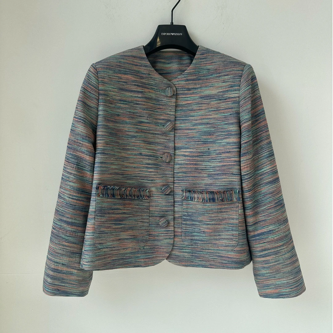 JW-033【柞蚕丝轻奢七彩绸】女士柞蚕丝短款外套2025新款气质时尚