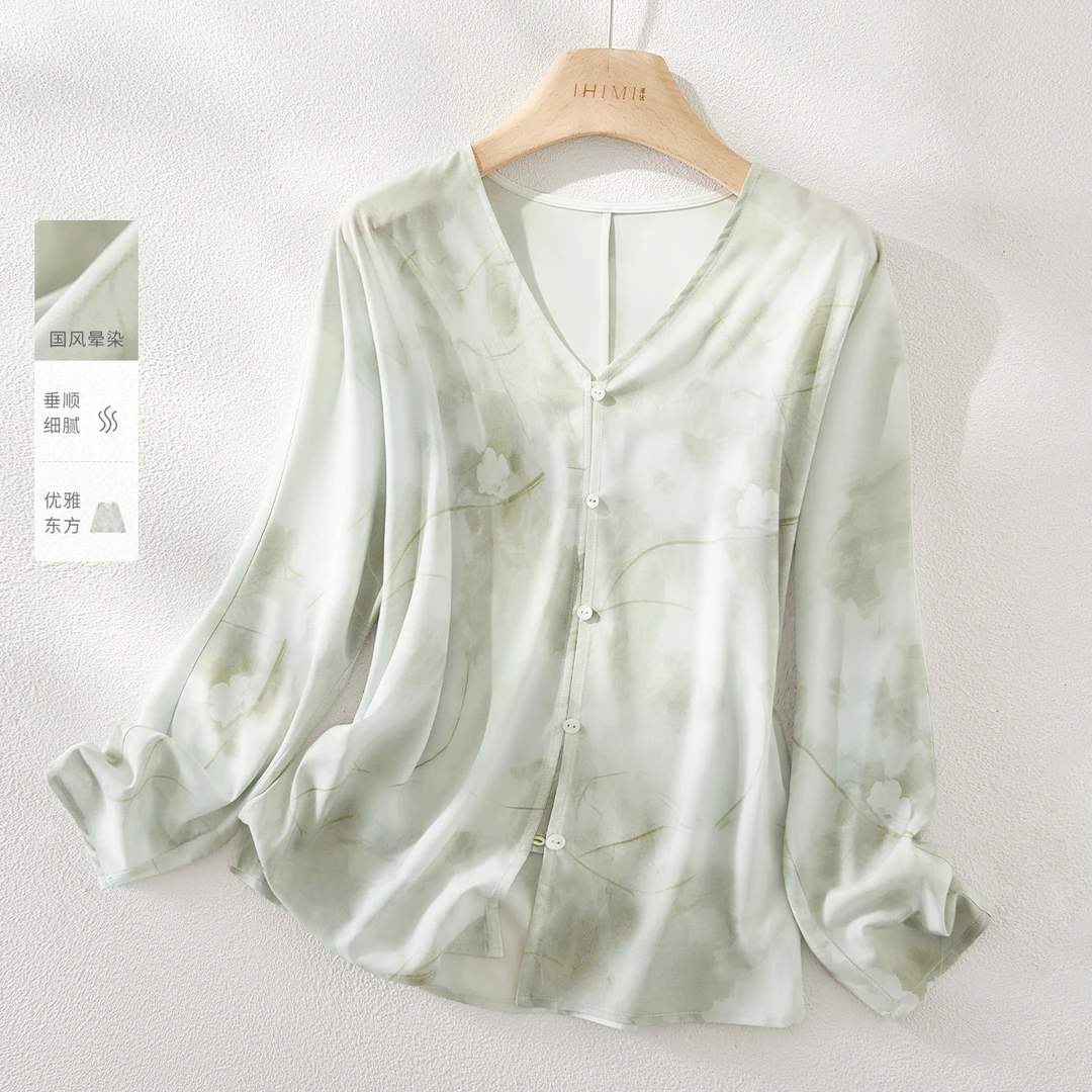IHIMI/海谧清新印花衬衫2025夏季新款轻薄显瘦外搭式长袖衬衫2015