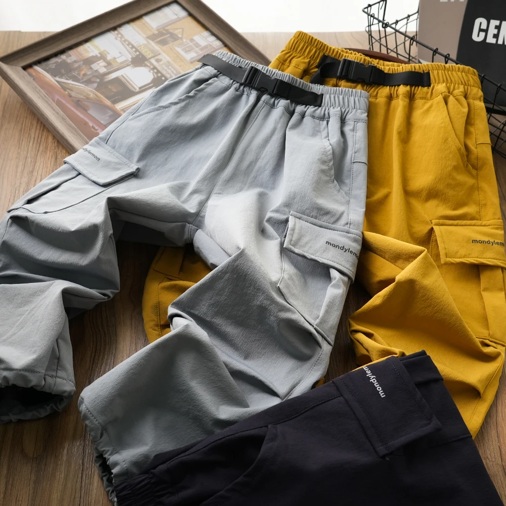 男童儿童秋季新款字母口袋腰带工装裤中大童百搭裤子时尚37233