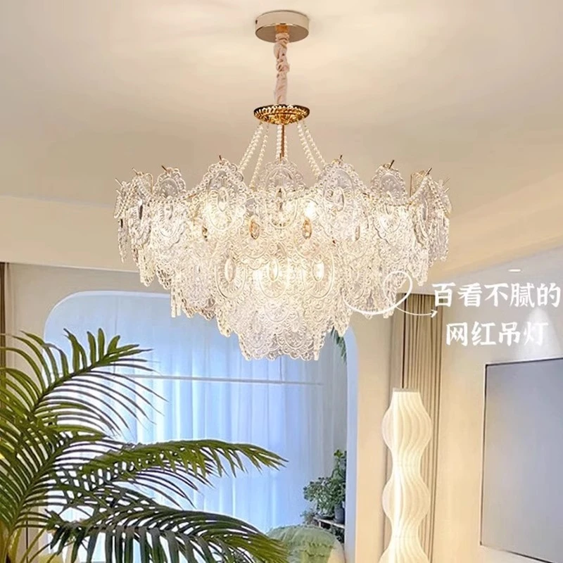 奶油风客厅吊灯法式轻奢水晶灯网红创意高档玻璃大气卧室餐厅灯具