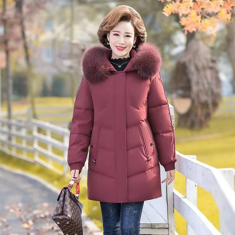 厚款中老年女装棉衣洋气外套加绒加厚棉服中长款妈妈装毛领冬装