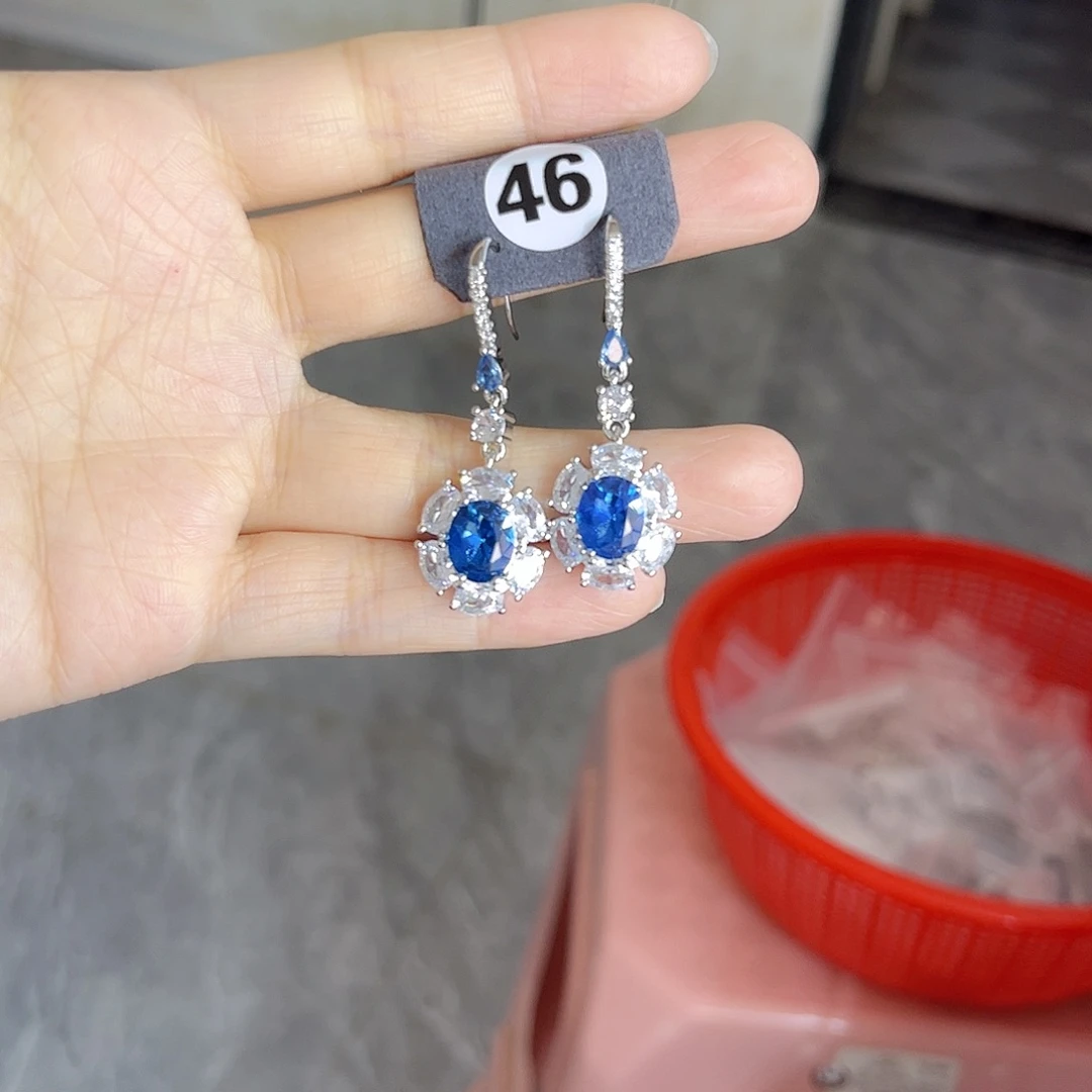 耳饰蓝宝石银S925镶嵌