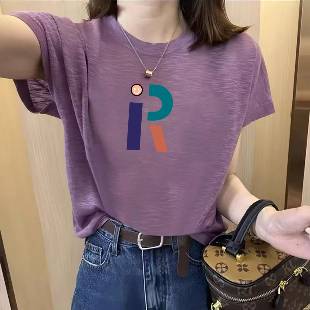 竹节棉短袖t恤女宽松显瘦夏季新款洋气减龄休闲大码胖mm圆领上衣