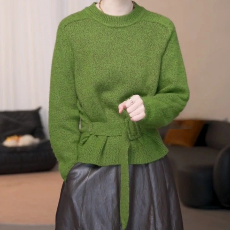 爆款高级设计感显瘦圆领保暖羊毛针织衫2025秋冬新款减龄遮肚毛衣