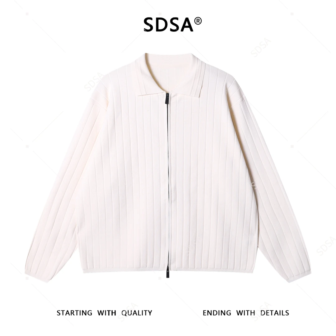 SDSA男士秋冬新款痞帅男装复古纯色竖纹翻领毛衣百搭开衫针织衫