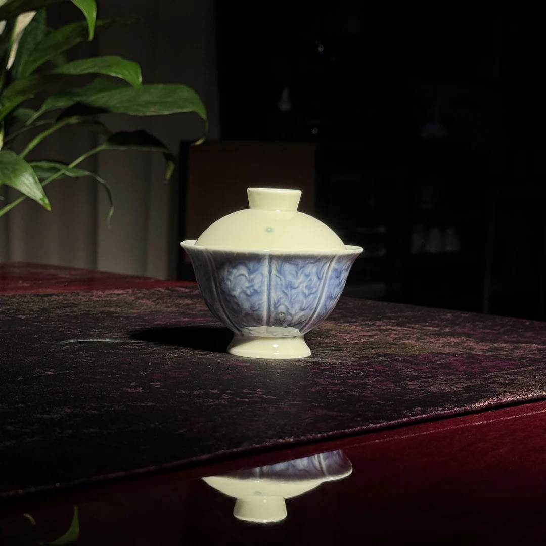 四海新品【群青海盐高足盖碗】高温陶瓷窑变釉二才盖碗110ml