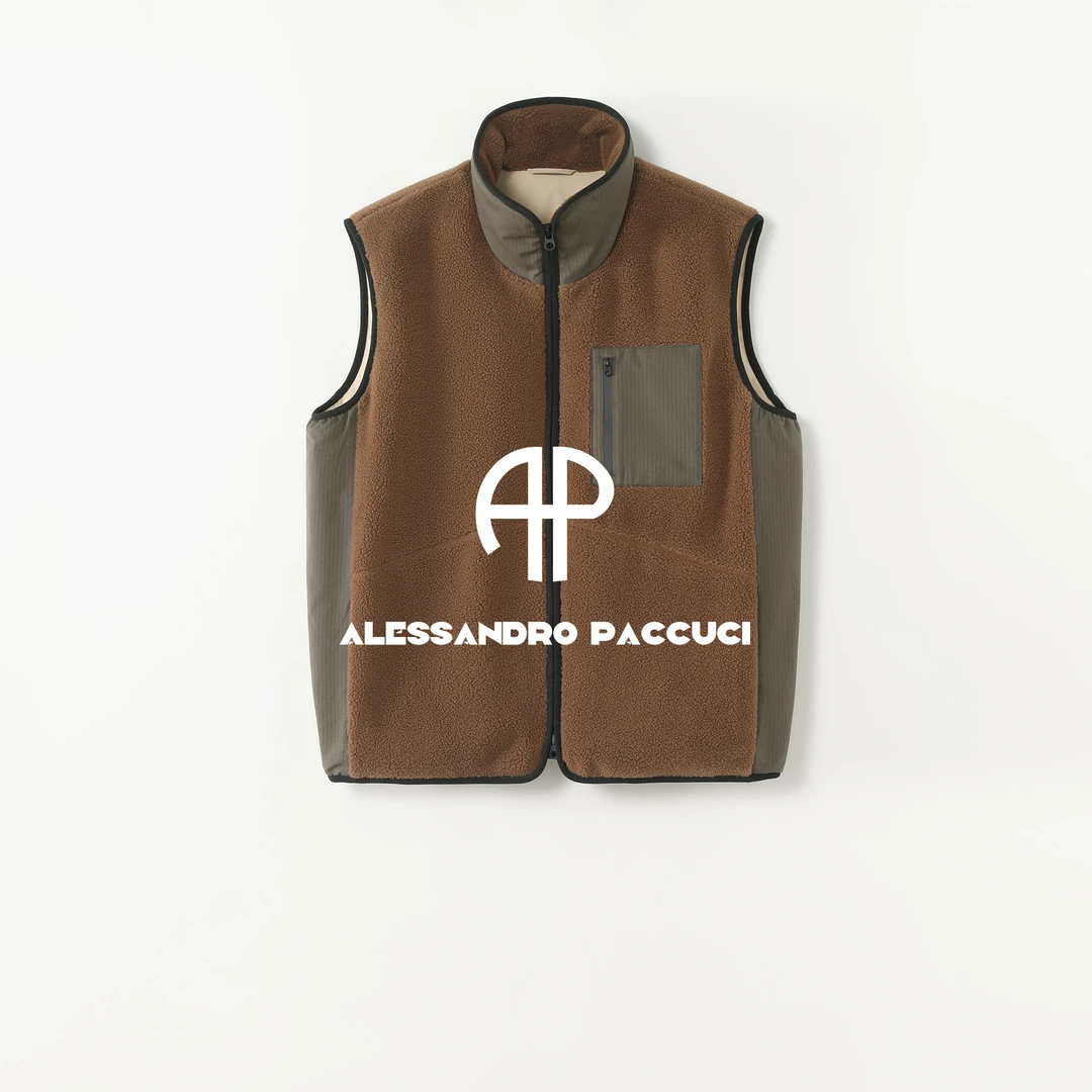 AP洛哥54076MJ绵羊毛+骆驼绒混纺立领撞色时尚百搭拉链马甲/女装