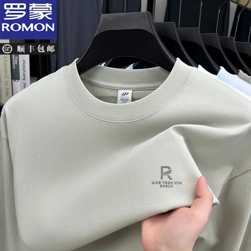 罗蒙100%纯棉长袖T恤男士2025春秋季新款字母休闲痞帅宽松打底衫