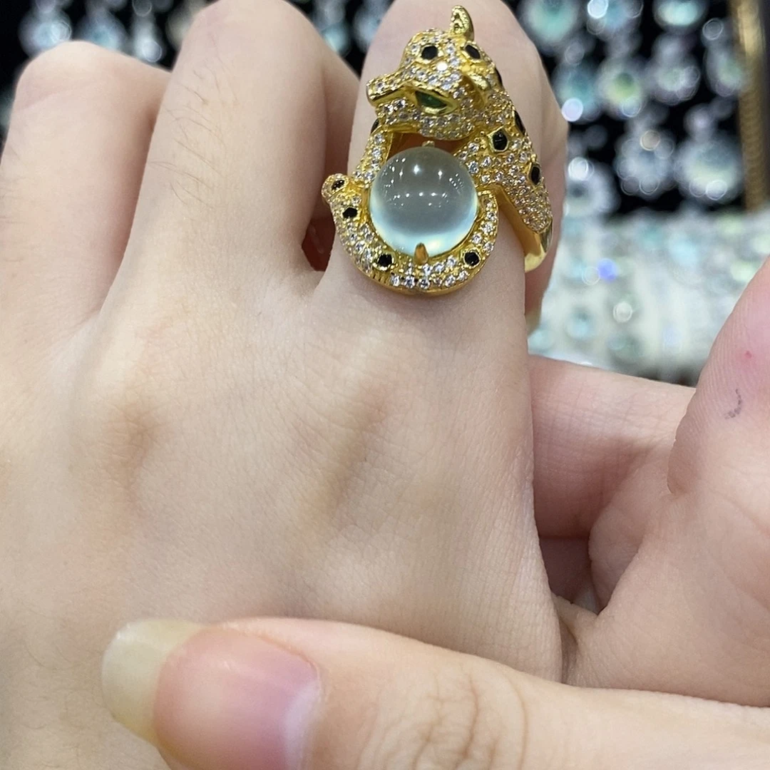 蛇纹石玉银S925镶嵌戒指