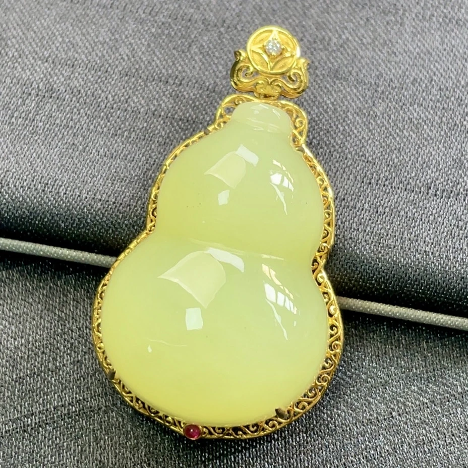 【周年庆限定】18K和田玉1黄口葫芦吊坠丨天然玉石丨多样性发一