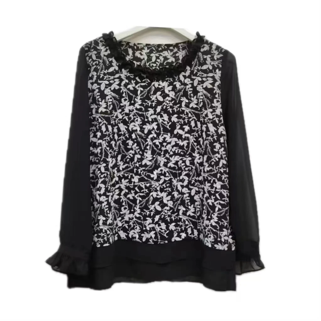 【xineba2】韩国木耳圆领印花长袖衫2025新款女士时尚洋气舒适百搭