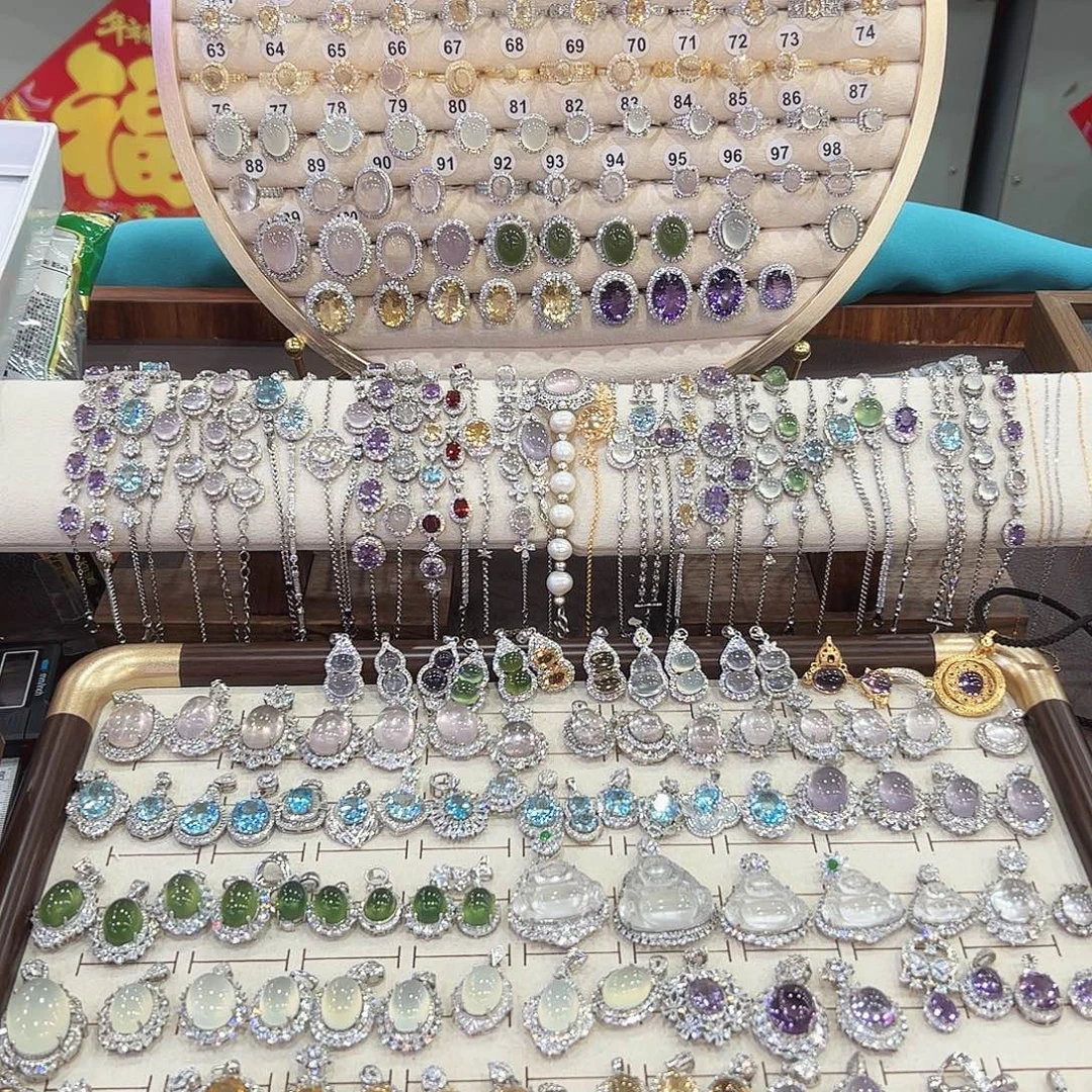 蛇纹石玉银S925镶嵌戒指