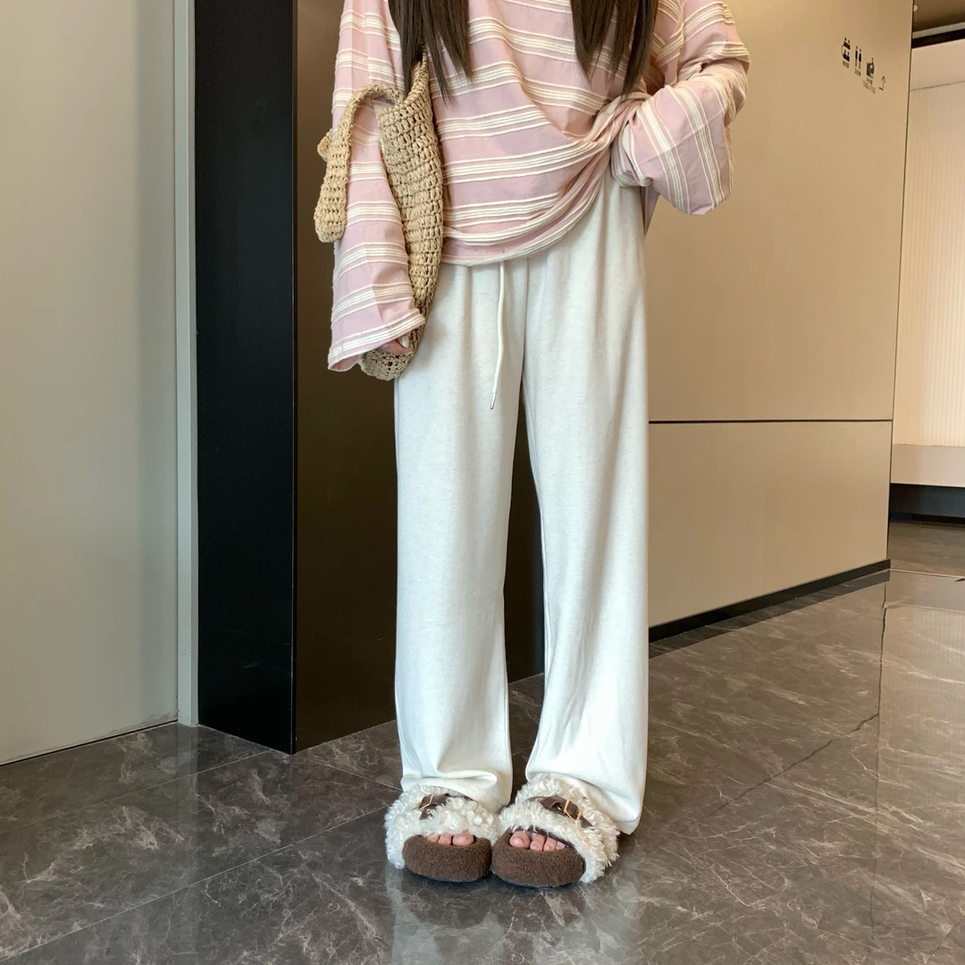 唐不灵微胖《秋日懒懒裤》秋季大码显瘦休闲宽松亲肤阔腿针织裤