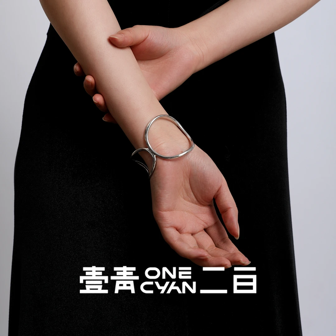 ONECYAN 925银手镯 《穆》三环实心光面开口手镯