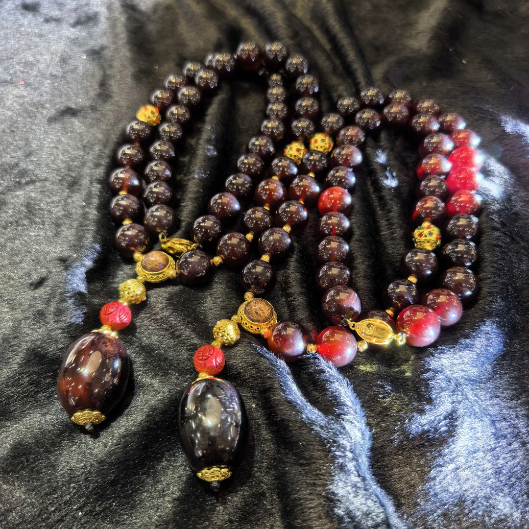 江德洋珠宝S7663暗红桖灵參珀玛瑙黑项链-多样性发货只发一件