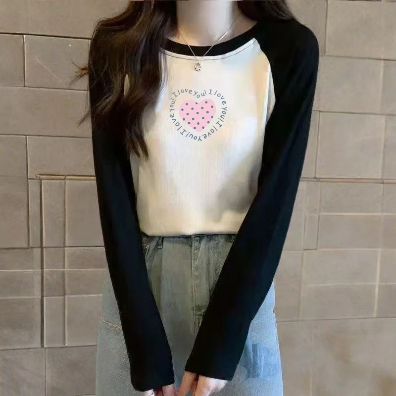 拼接100纯棉长袖洋气秋季新品宽松春秋T恤内搭打底春秋季上衣新款