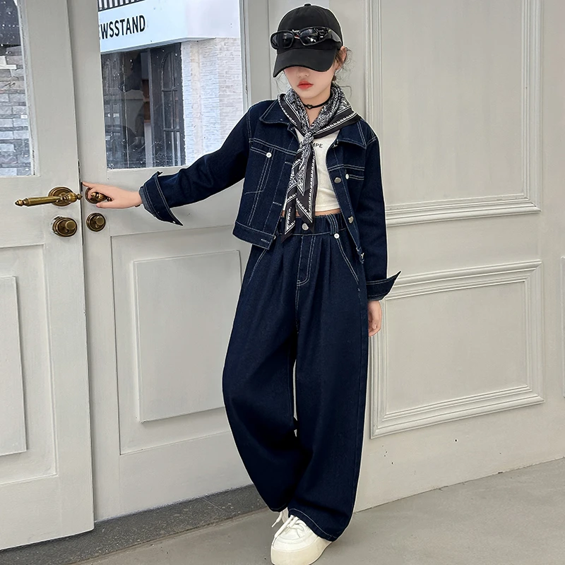 女童春装2025新款洋气儿童春秋款牛仔套装女孩大童韩版时髦二件套