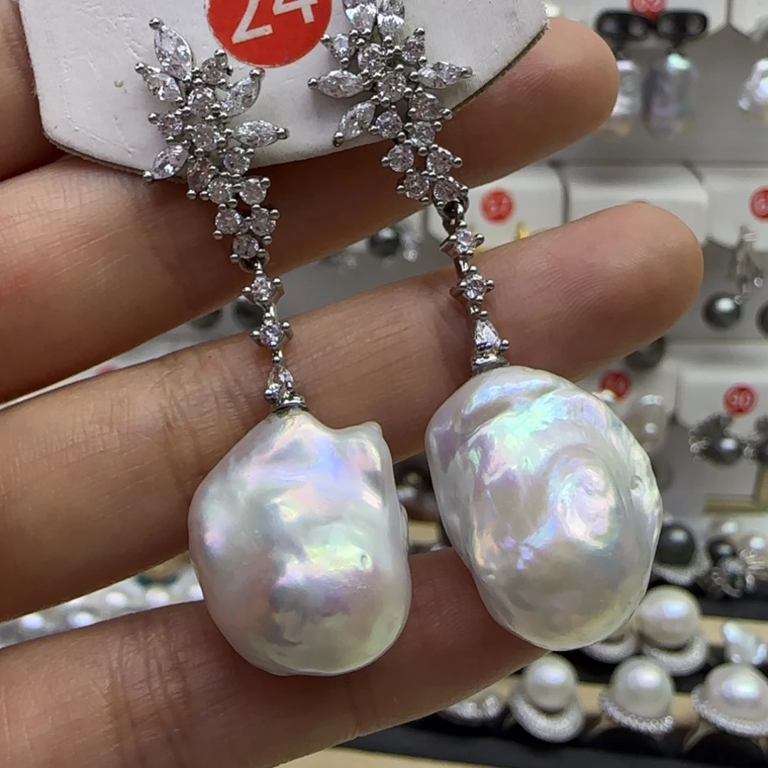 淡水珍珠耳饰银S925镶嵌