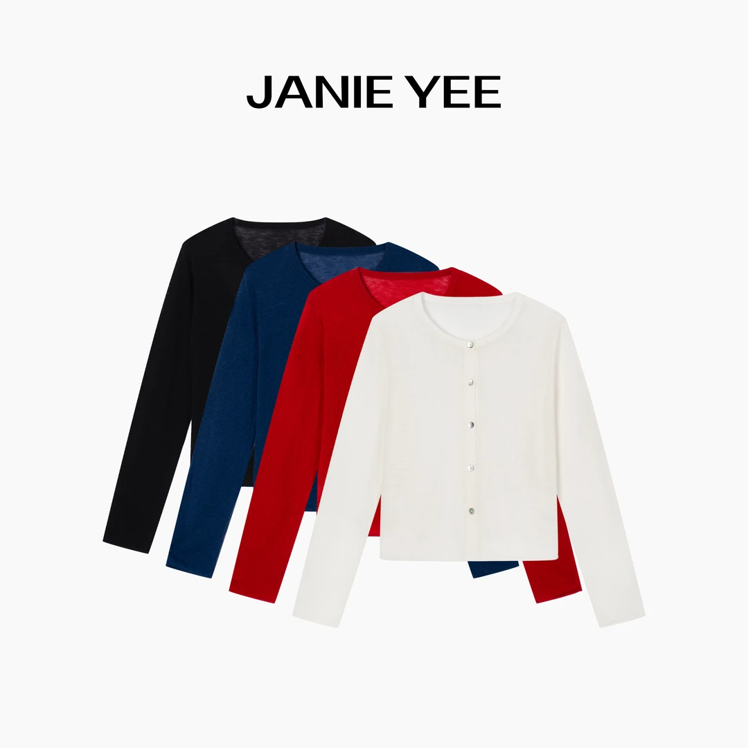 Janie Yee“红豆” 薄款防晒绵羊毛休闲长袖T恤针织开衫女 25A2310