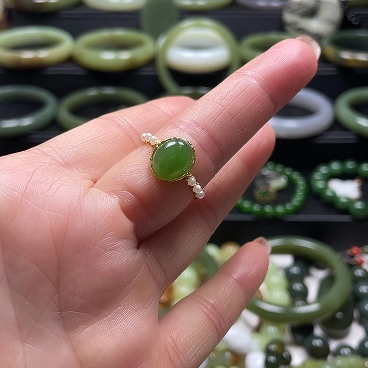 和田玉（碧玉）银S925镶嵌戒指