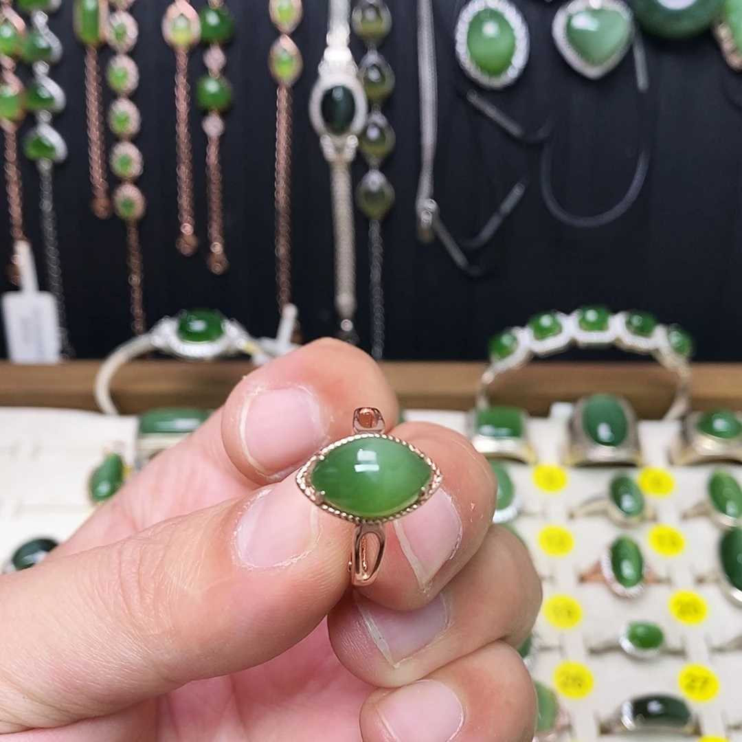 和田玉（碧玉）银S925镶嵌戒指