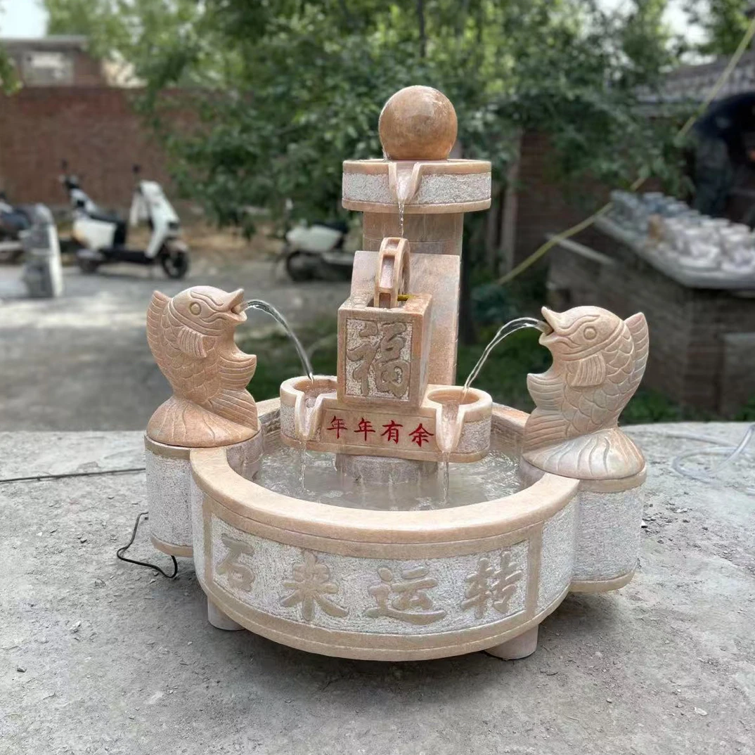 石雕晚霞红室内外流水摆件景观