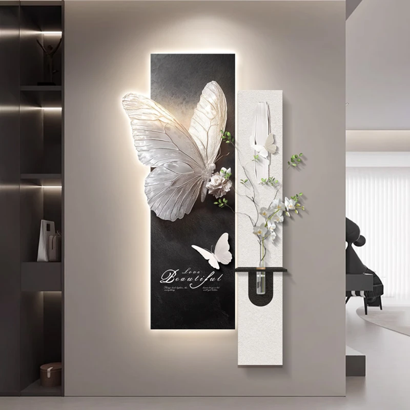 现代轻奢高级感玄关装饰画入户正对门蝴蝶过道走廊挂画新款壁画