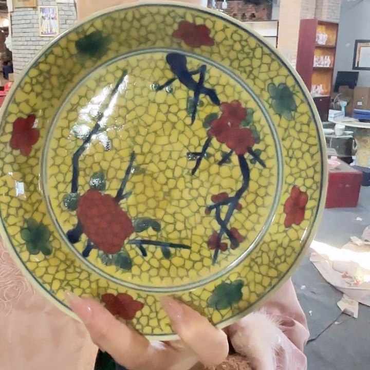 摆件陶景德镇高温陶瓷黄希希盘子葡萄画片