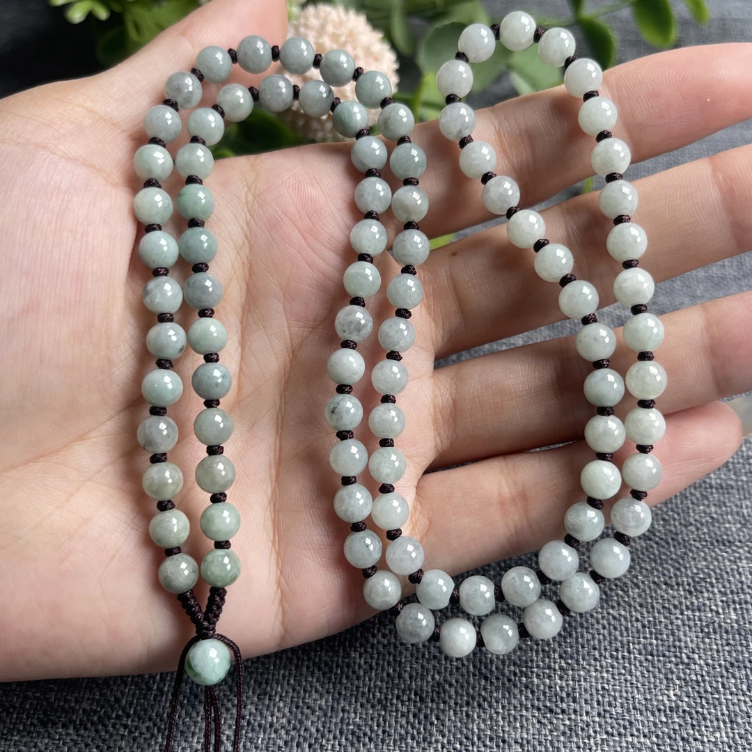 福利款 天然A货缅甸满绿经典圆珠卡5.7mm百搭玉牌项链绳60厘米