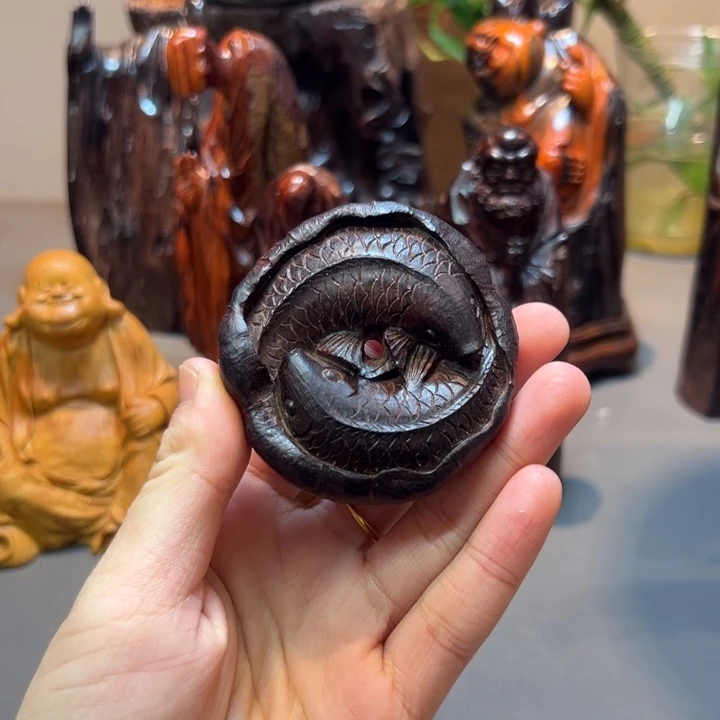 木小叶紫檀双鱼手把件