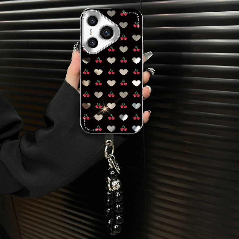 适用【华为pura70pro】樱桃爱心镜面ins风网红创意个性防摔手机壳女