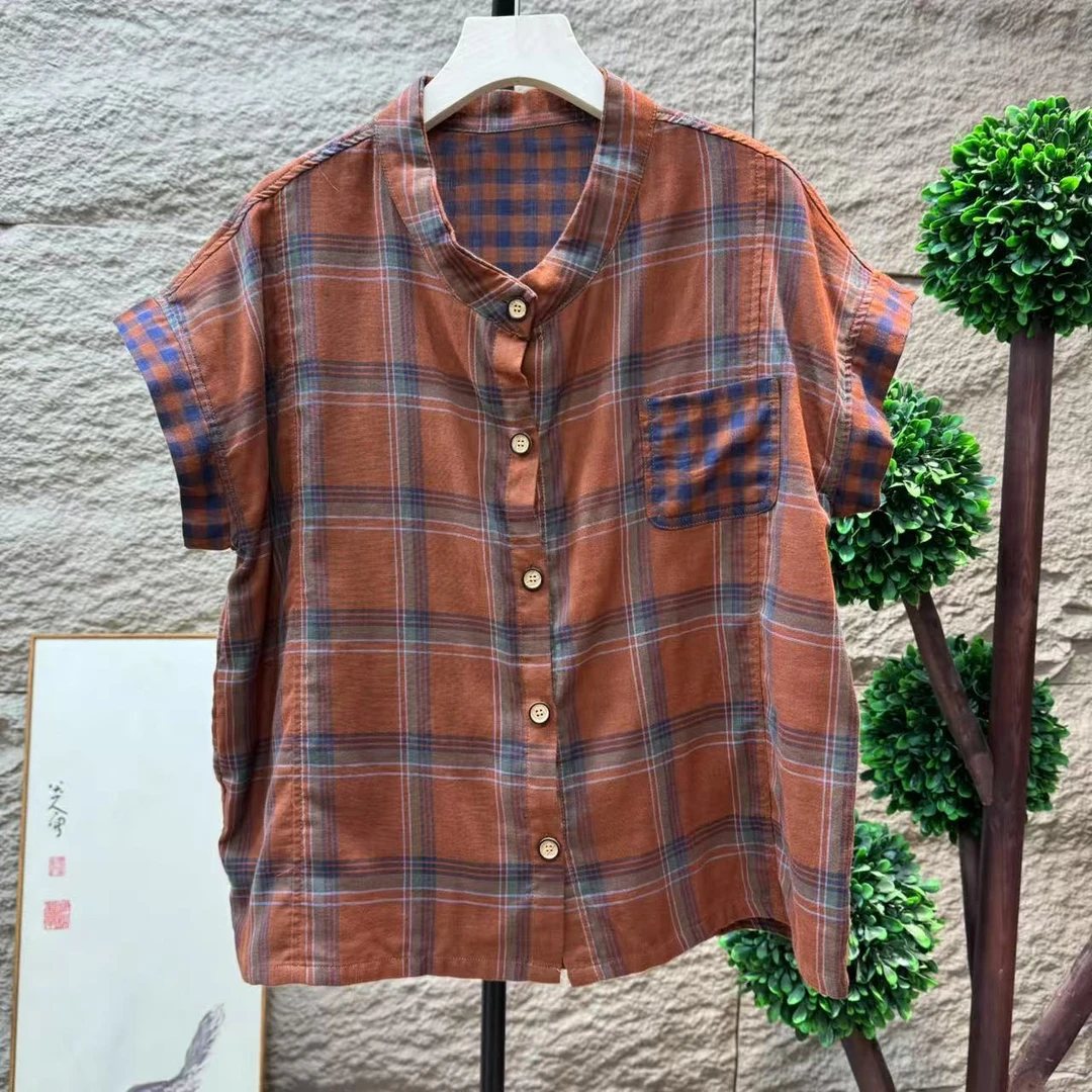 10575新款夏季休闲减龄宽松显瘦格子衬衫