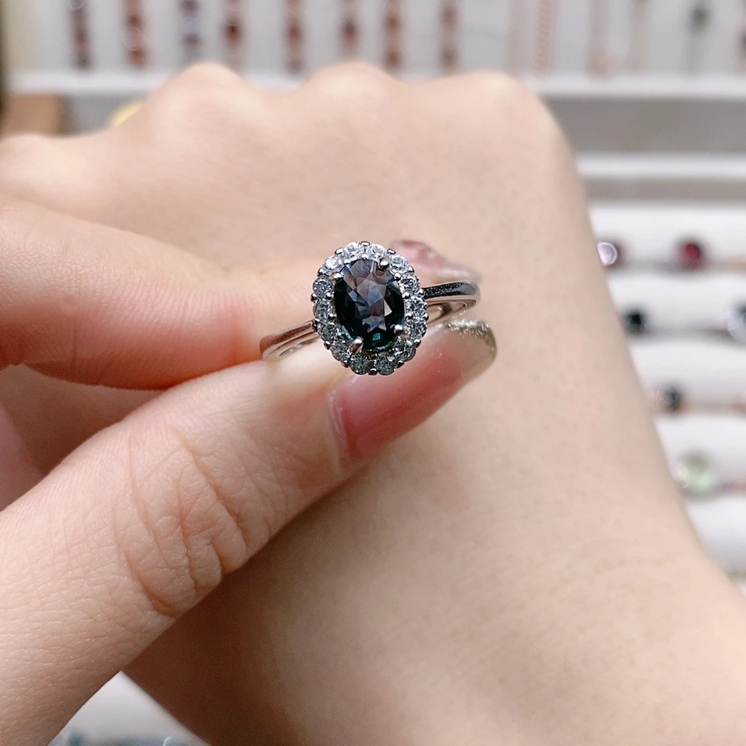 蓝宝石戒指银S925镶嵌放**丨开口