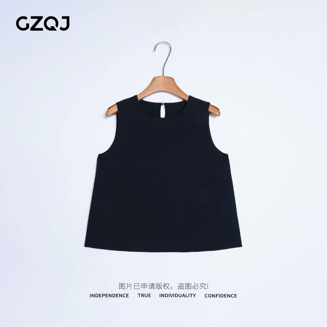 老琴私服【三醋酸背心】欧若风设计感知性圆领无袖显瘦上衣女  1181