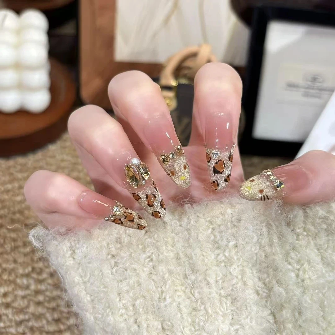 【豹纹kt】气质豹纹纯欲猫眼纯手工穿戴甲秋冬流行可拆卸