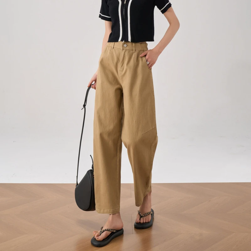 【气球松松裤】秋季纯棉卡其色裤子女款爆款2025新款直筒休闲裤C309