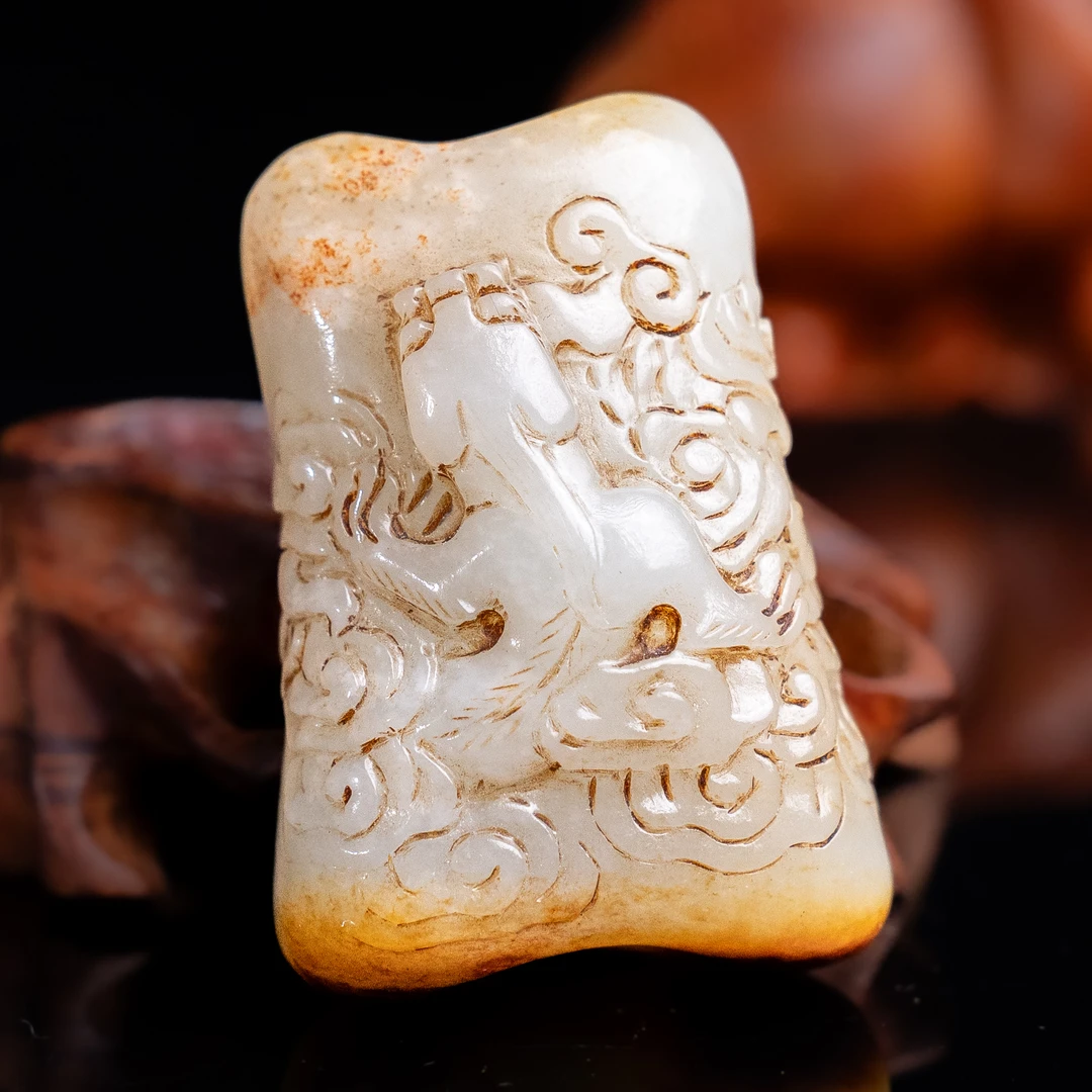 旧藏和田玉骨形龙纹玉珒-NX