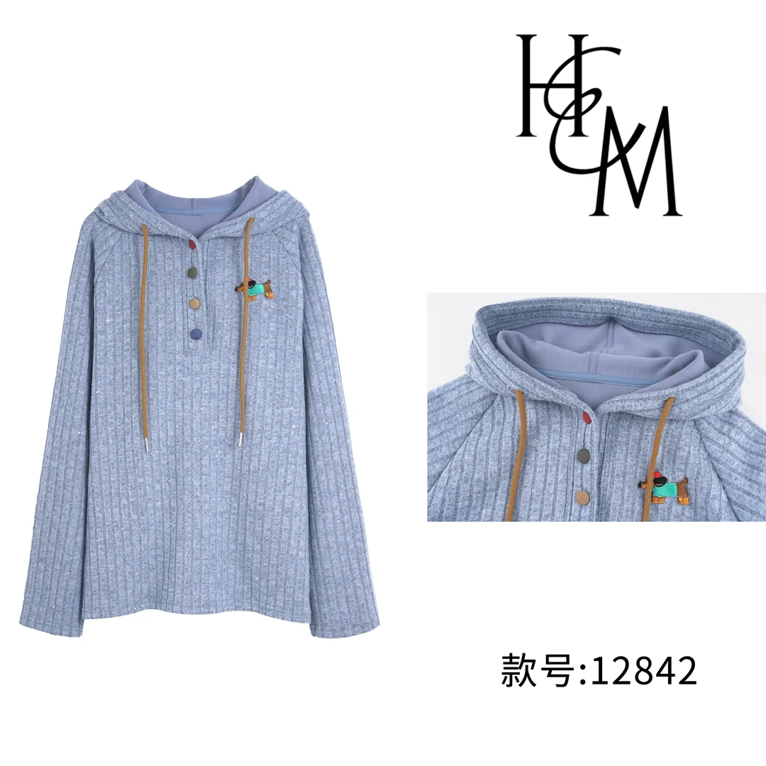 【慧姐】时尚设计师款百搭韩版落肩连帽卫衣【12842】