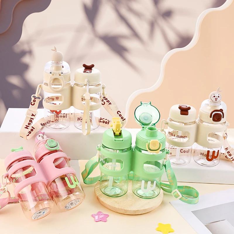 高颜值双饮分仓水杯子便携式学生可爱吸管水壶儿童夏季上学专用
