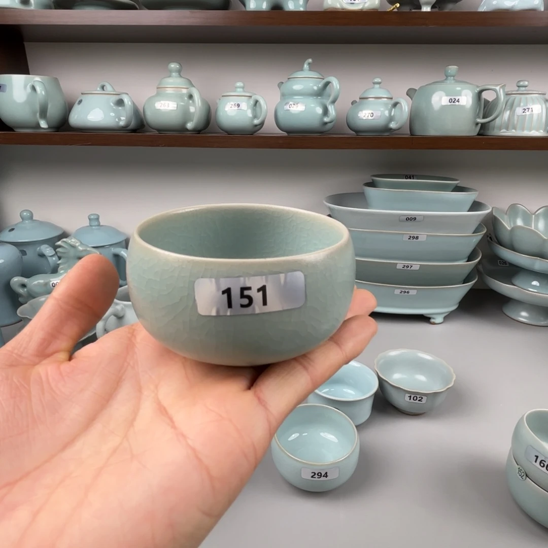 陶摆件汝瓷圆融杯圈足烧仿古釉孤品特价151