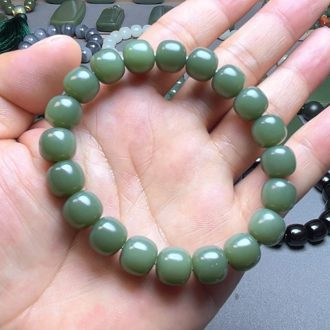 和田玉未镶嵌手链沙枣青蓝调卡11