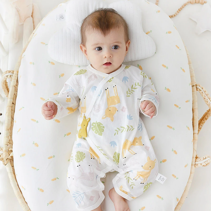 婴儿连体衣夏季无骨超薄款宝宝长袖哈衣空调服睡衣新生儿和尚服是