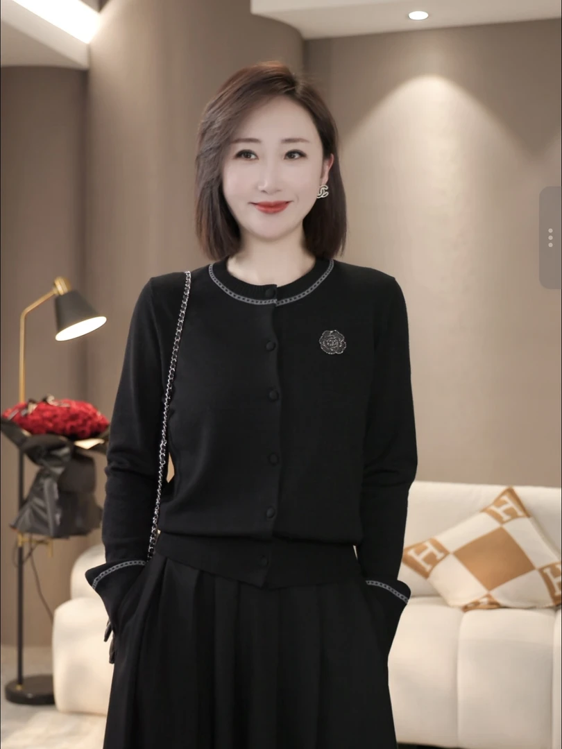 【双姐】针织小香风衫撞色长袖厚款圆领不时尚毛针织JH11552